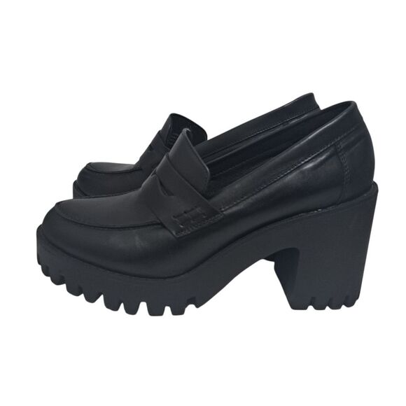 Steve Madden Binary Moto Boho Chic Goth Platform Loafer Chunky Heel Sz 9.5 Black - Picture 6 of 15